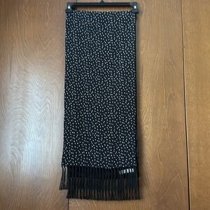 Carrot & Gibbs Pure Silk Hand Made Black & Cream Polka Dot Scarf w/Fringe